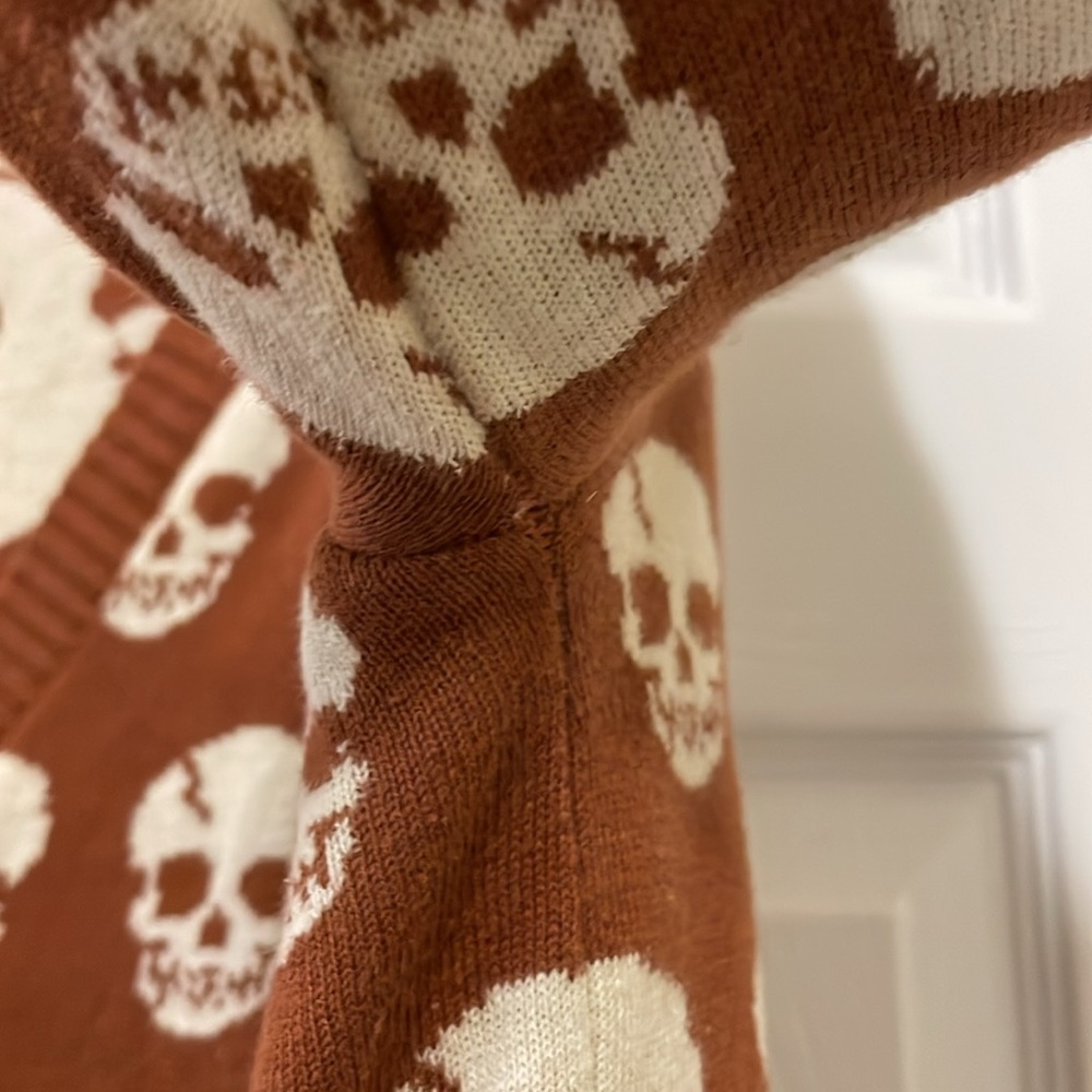 RARE skeleton skull cardigan rust brown tan sweater rockabilly punk metal goth - Picture 7 of 11